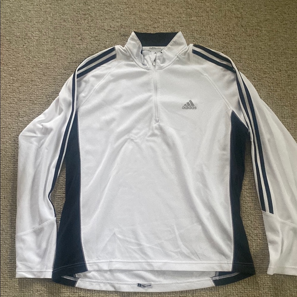 Adidas White and Navy Long Sleeve Pullover